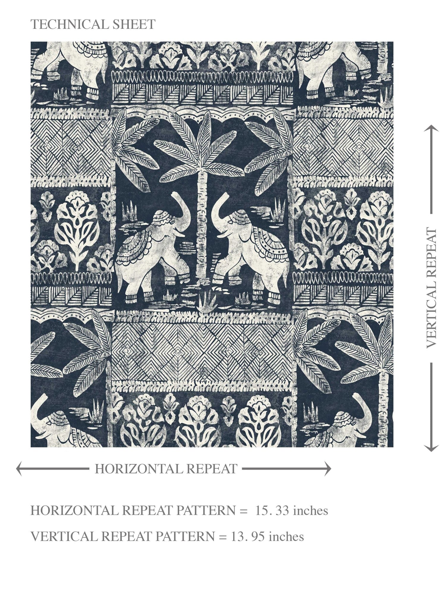 Ethnic/ Heritage Elephants & Animals Print Kids Room Wallpaper (Navy Blue/ White)