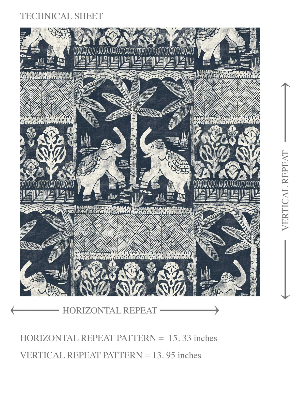 Ethnic/ Heritage Elephants & Animals Print Kids Room Wallpaper (Navy Blue/ White)