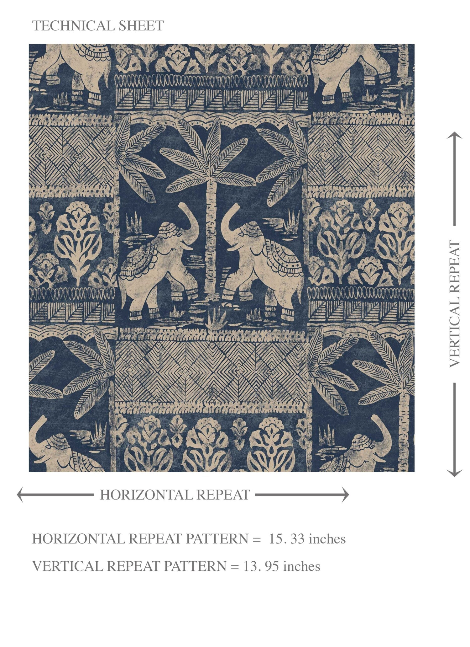 Ethnic/ Heritage Elephants & Animals Print Kids Room Wallpaper (Smoky Blue/ Beige)