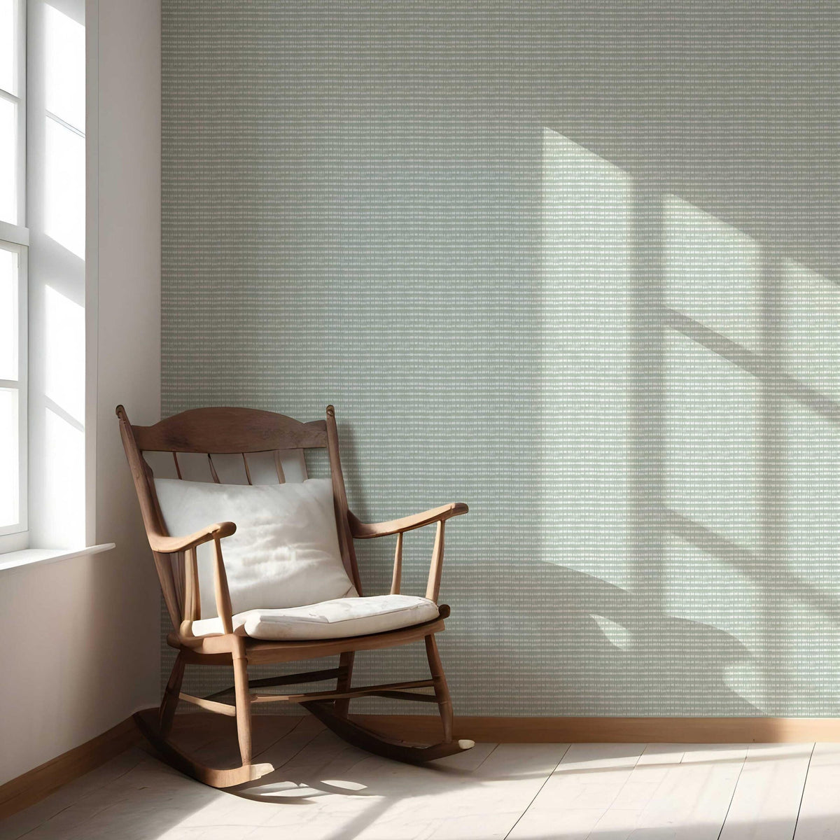 Textured Shibori Effect Striped Nursery Wallpaper (Green/ White)