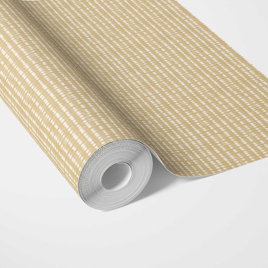 Textured Shibori Effect Striped Traditional Wallpaper (Yellow/ White)
