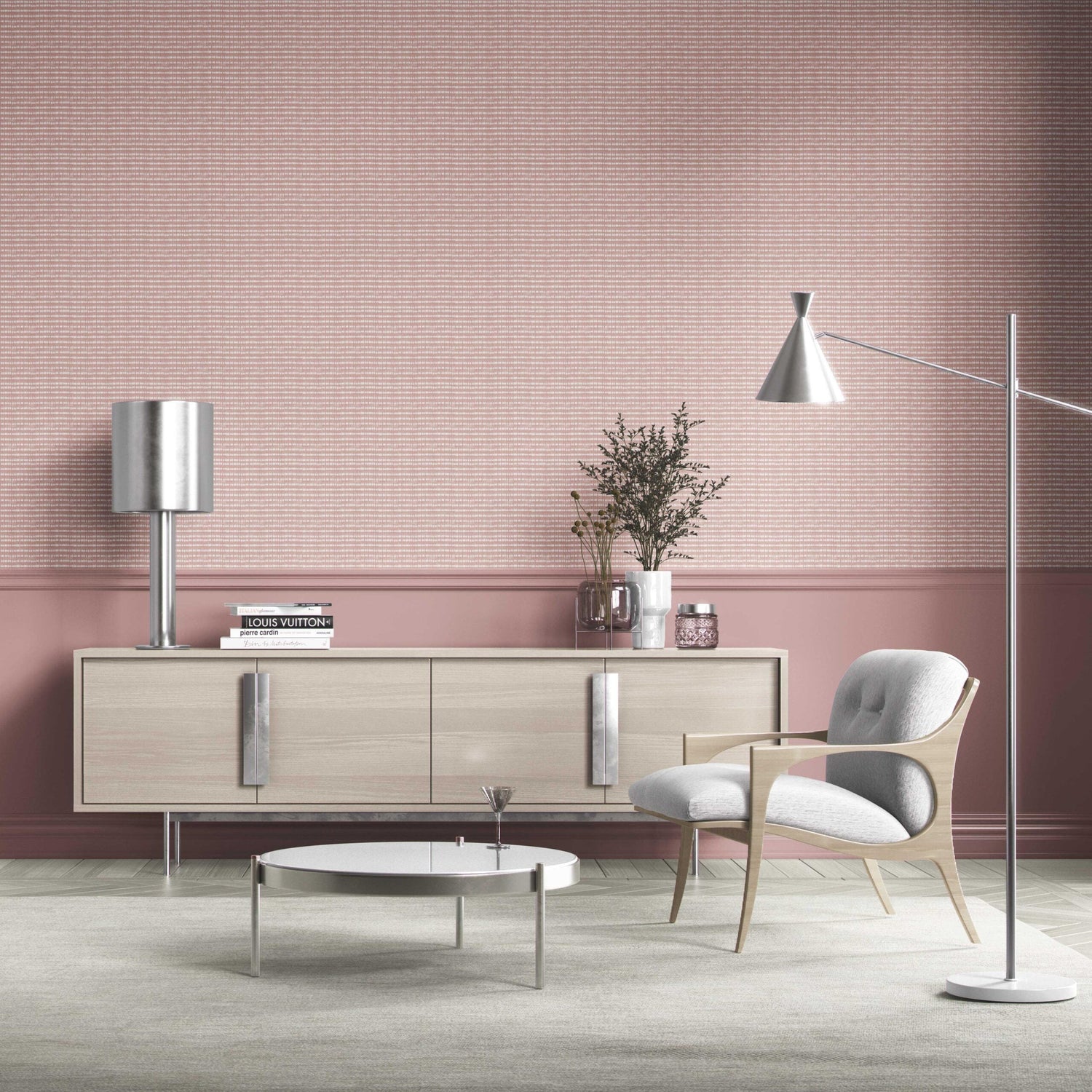 Textured Shibori Effect Striped Bathroom Wallpaper (Pink/ White)