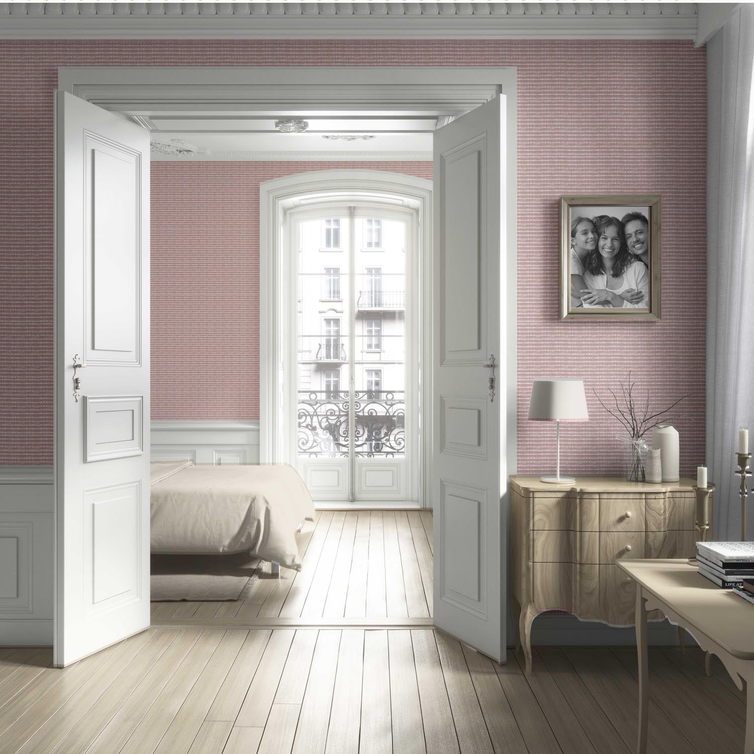 Textured Shibori Effect Striped Living Room Wallpaper (Pink/ White)