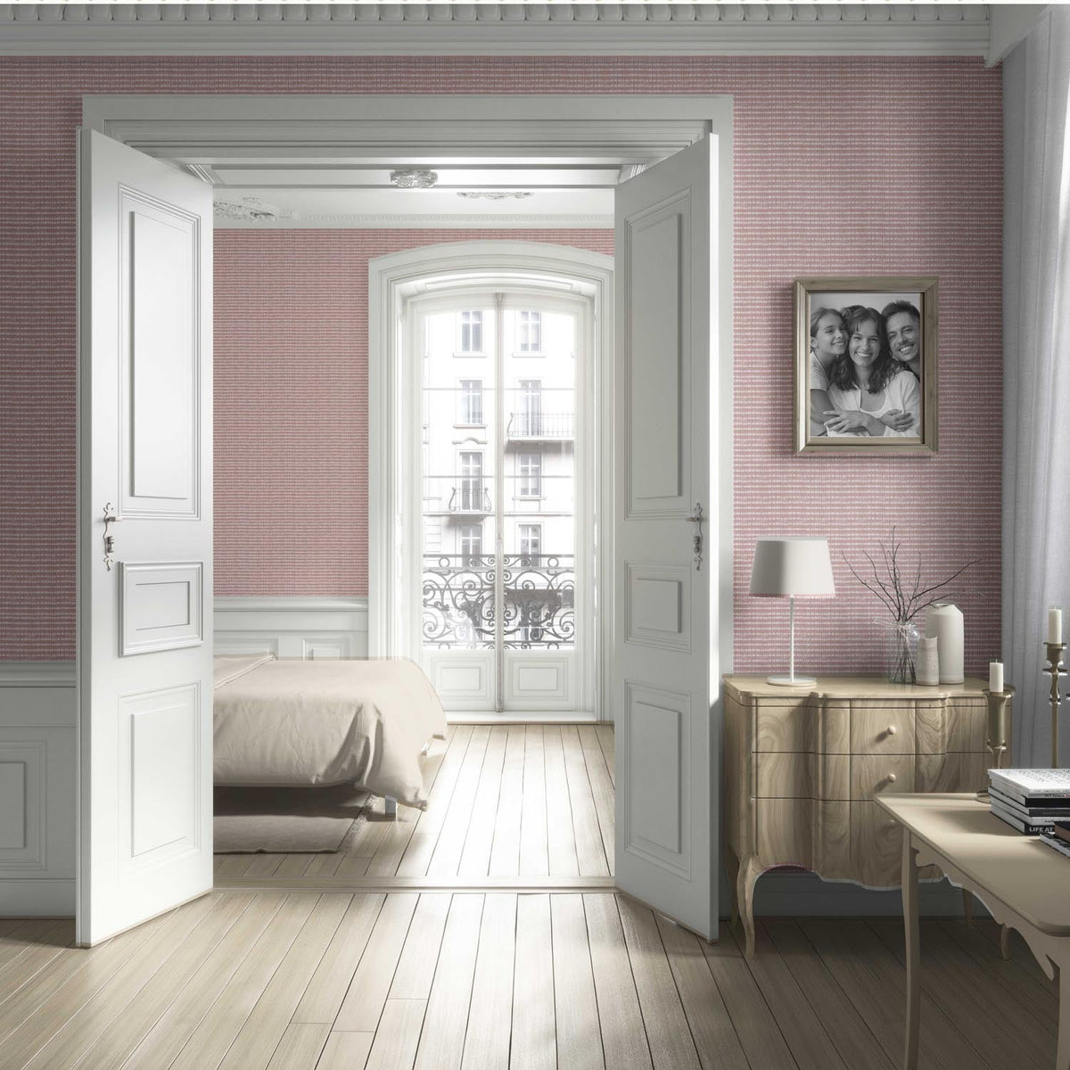 Textured Shibori Effect Striped Living Room Wallpaper (Pink/ White)