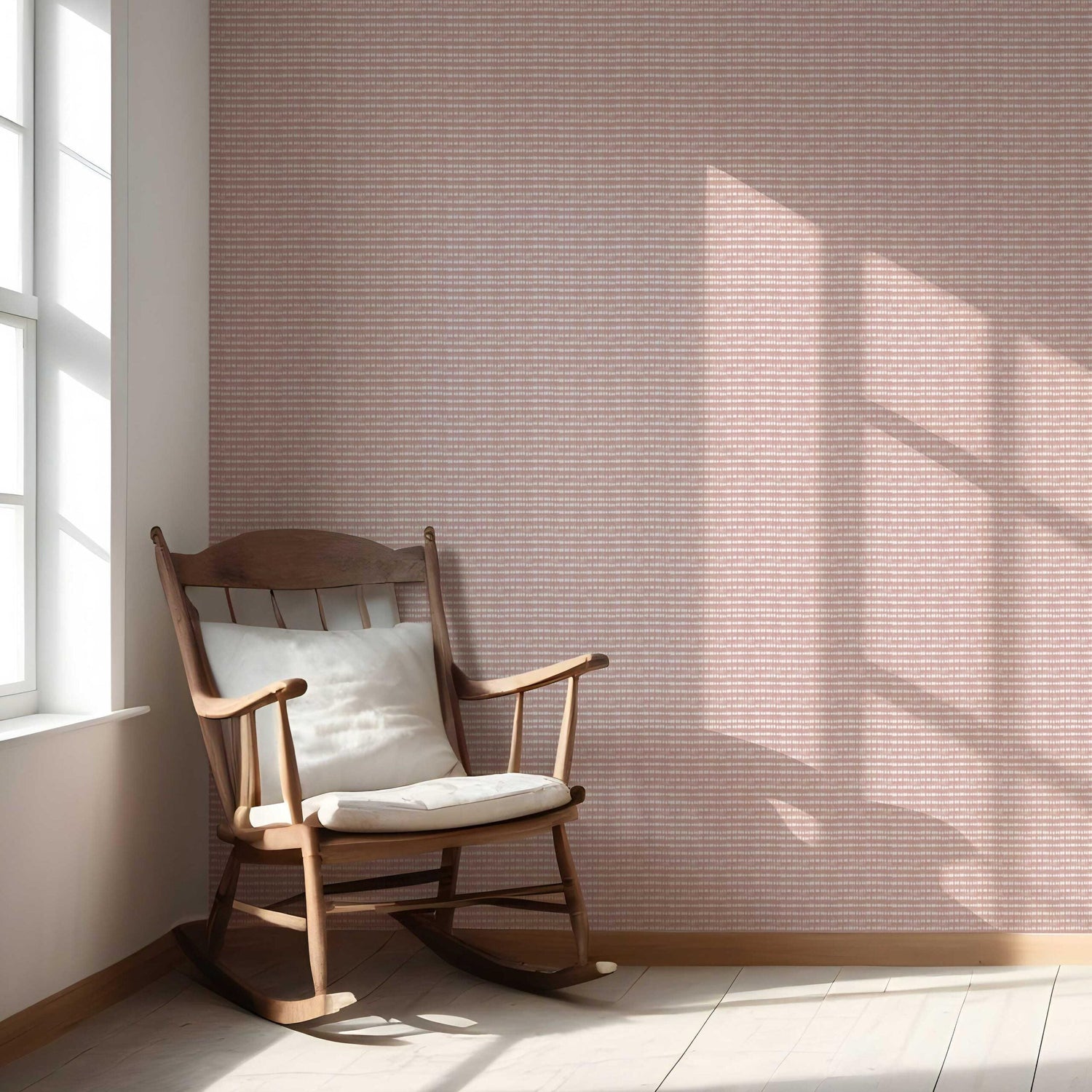 Textured Shibori Effect Striped Nursery Wallpaper (Pink/ White)