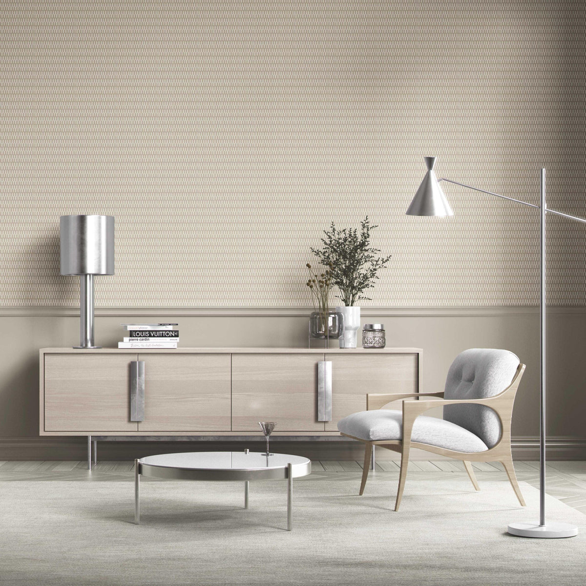 Modern Neutral-Toned/ Micro-Patterned Bathroom Wallpaper (Beige/ White)