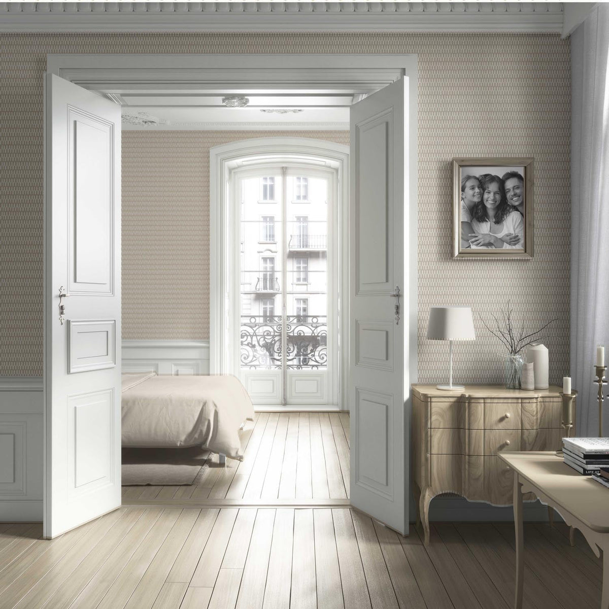 Modern Neutral-Toned/ Micro-Patterned Living Room Wallpaper (Beige/ White)