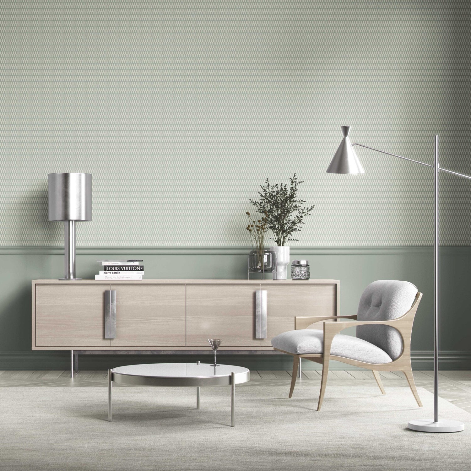 Modern Geometric Micro-Print Bathroom Wallpaper (Duck Egg Blue/ White)