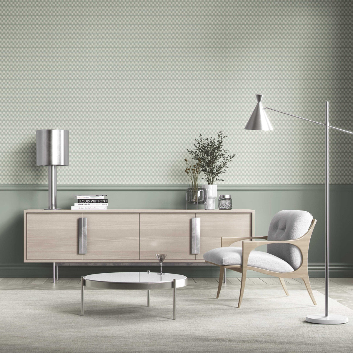 Modern Geometric Micro-Print Bathroom Wallpaper (Duck Egg Blue/ White)