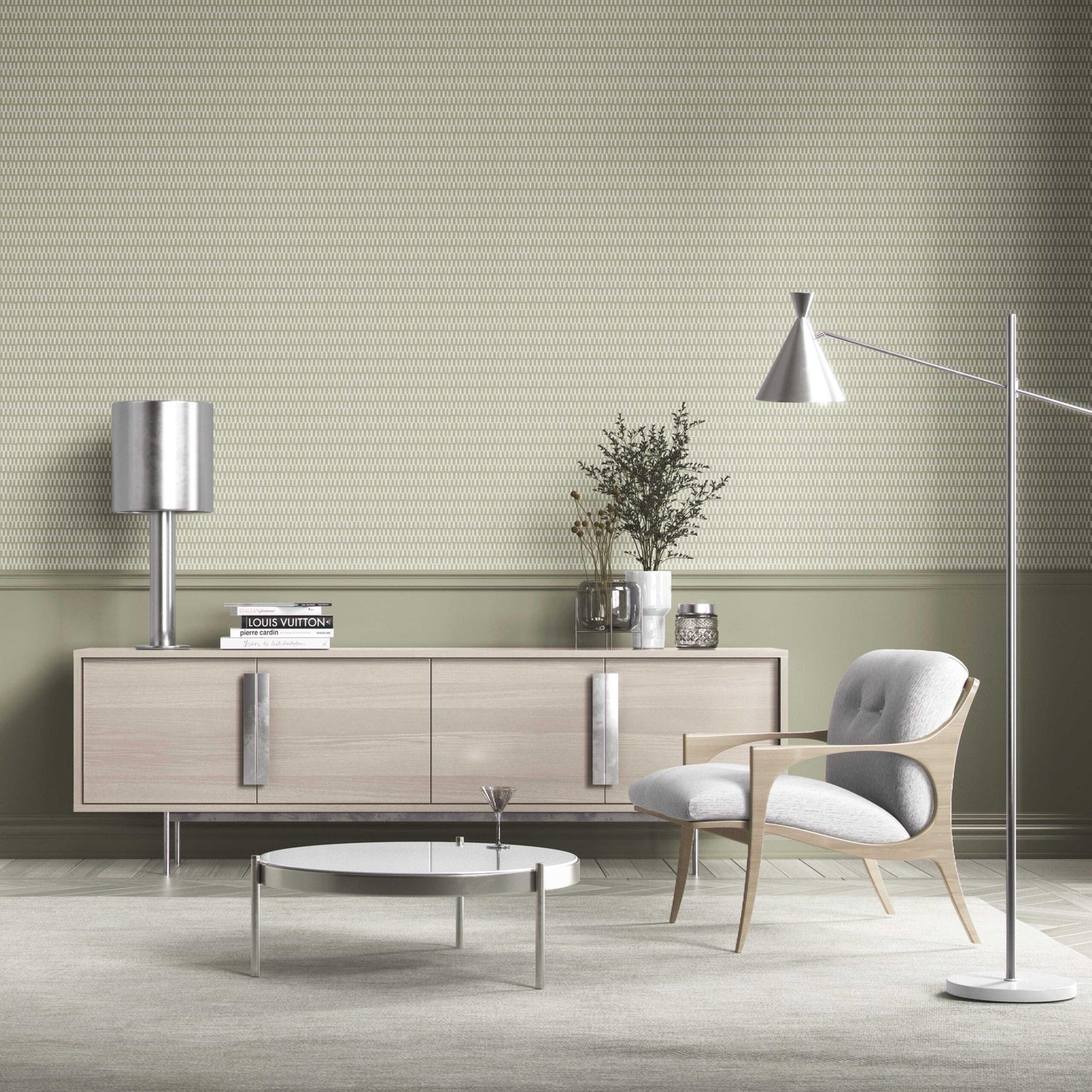 Modern Geometric Micro-Print Bathroom Wallpaper (Light Olive Green)