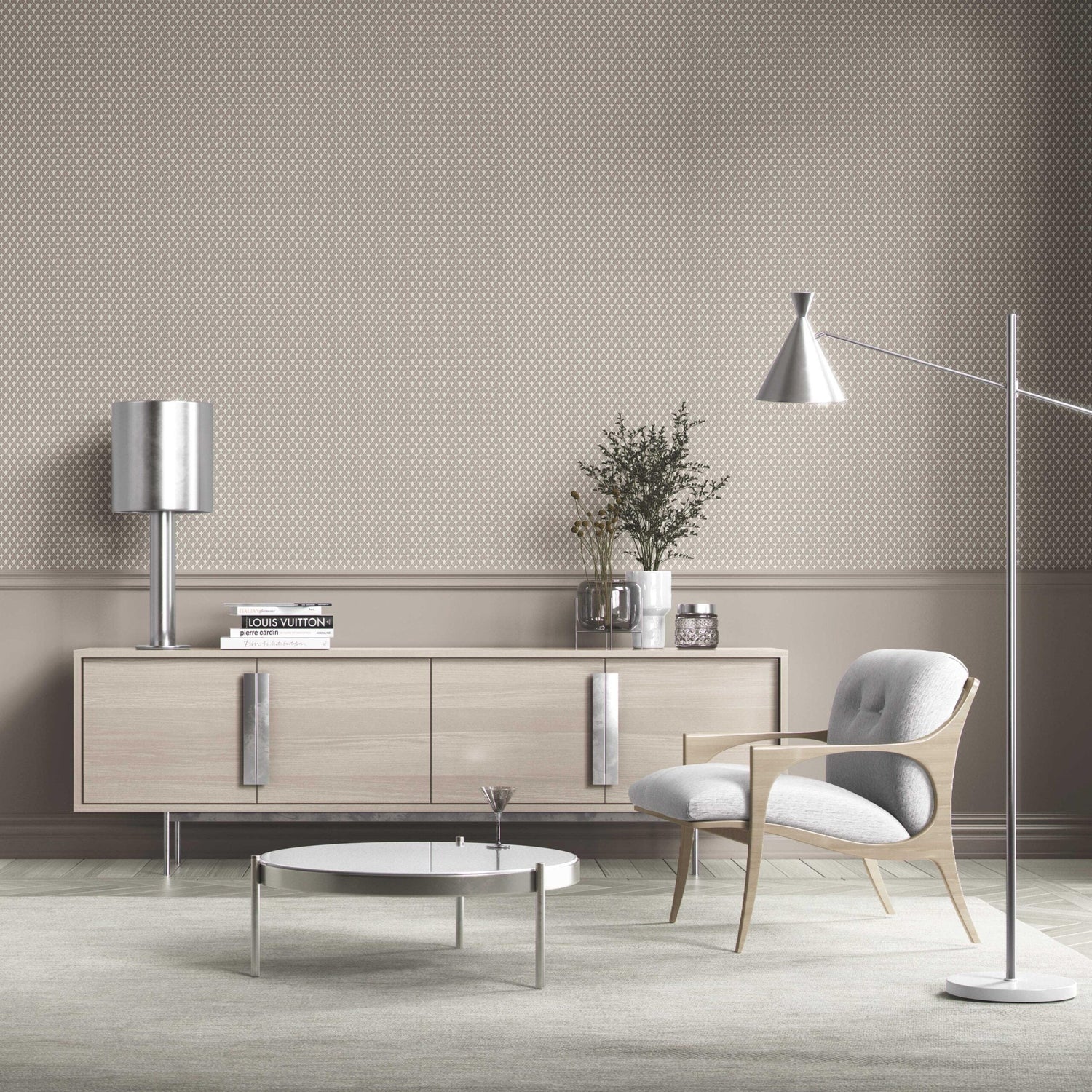 Neutral-Toned/ Small Geometric Print Bathroom Wallpaper (Gray/ Greige)