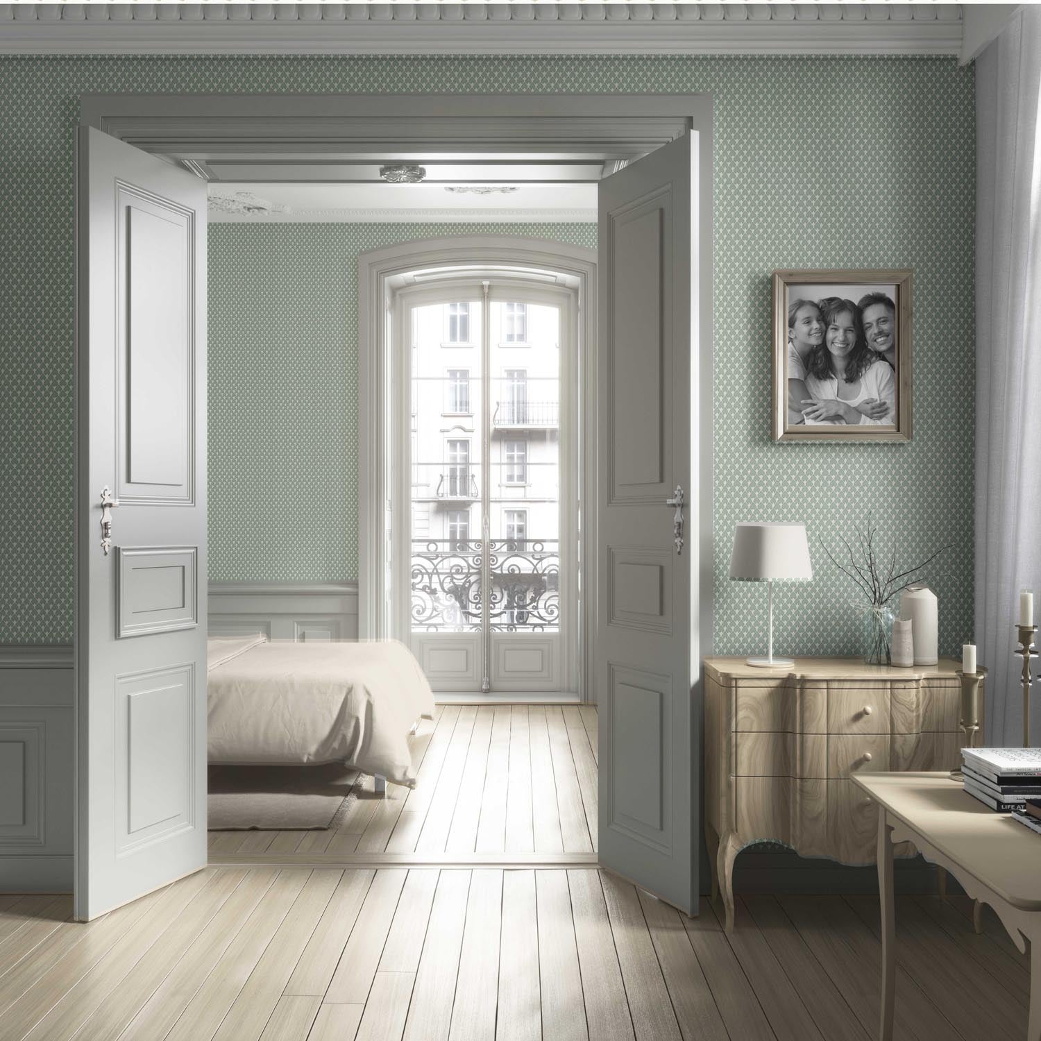 Small-Scale Geometric Print Living Room Wallpaper (Sage Green/ White)