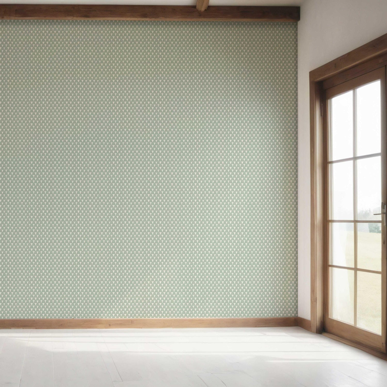 Small-Scale Geometric Print Bedroom Wallpaper (Sage Green/ White)