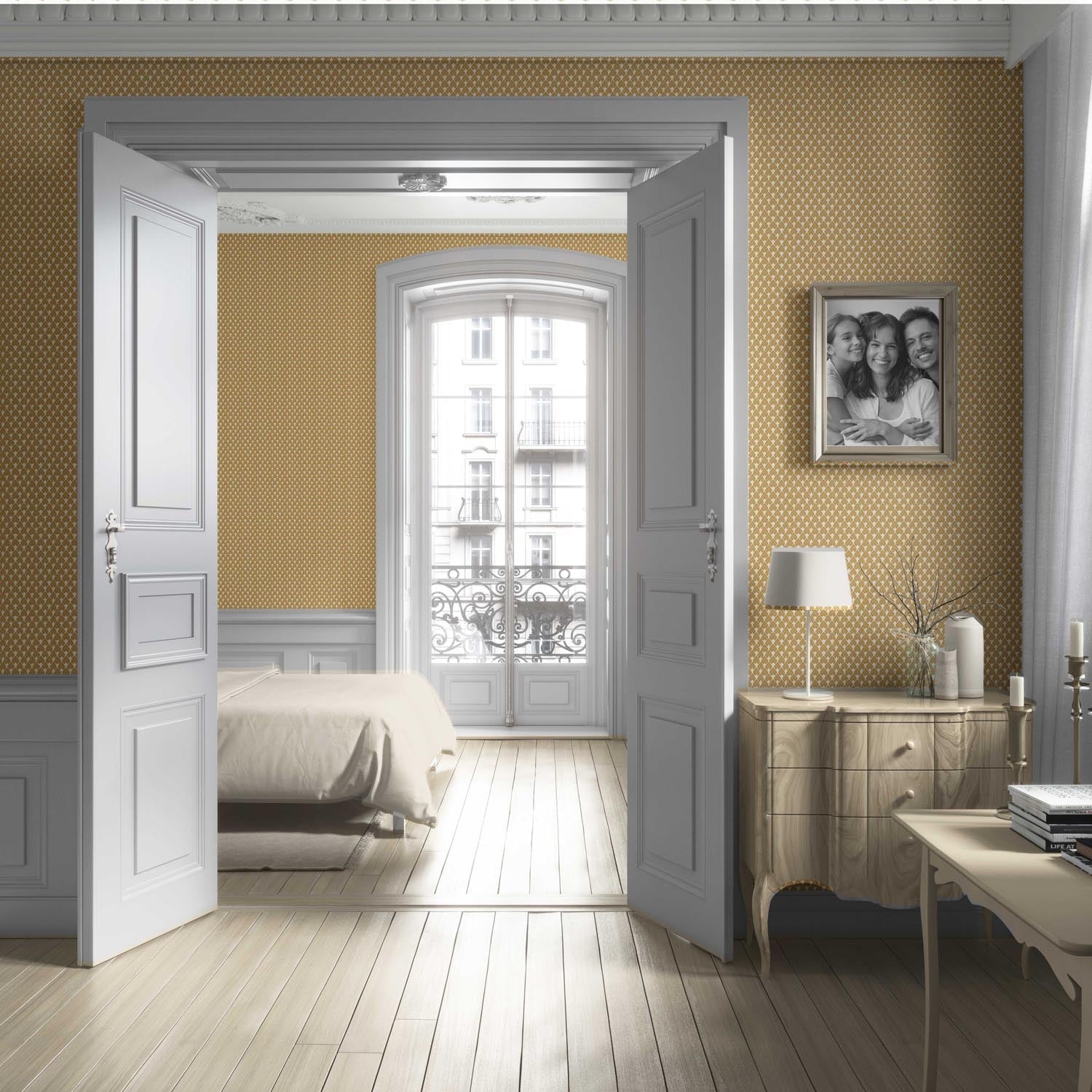 Small-Scale Geometric Print Living Room Wallpaper (Yellow/ White)