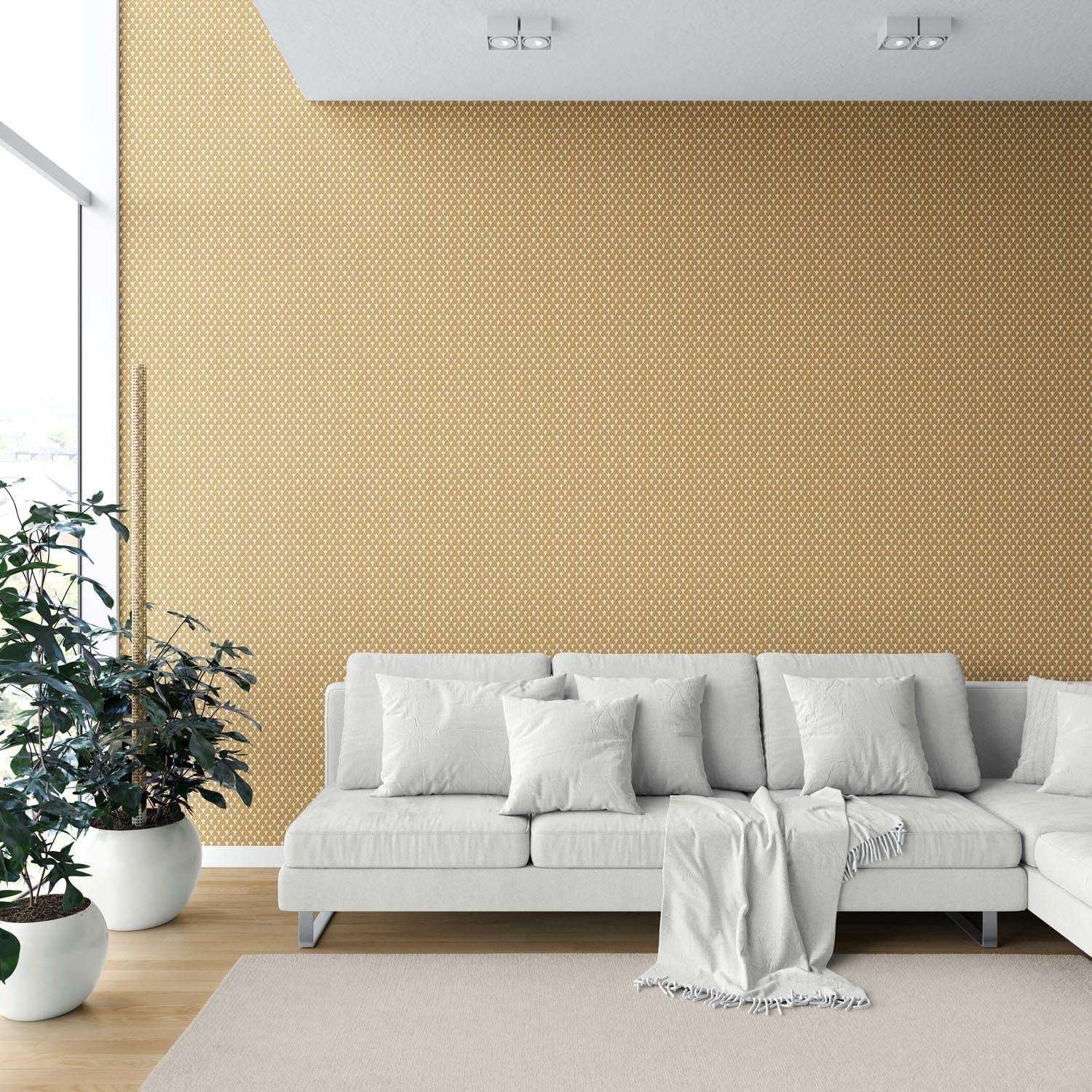 Small-Scale Geometric Print Shower Toilet Wallpaper (Yellow/ White)