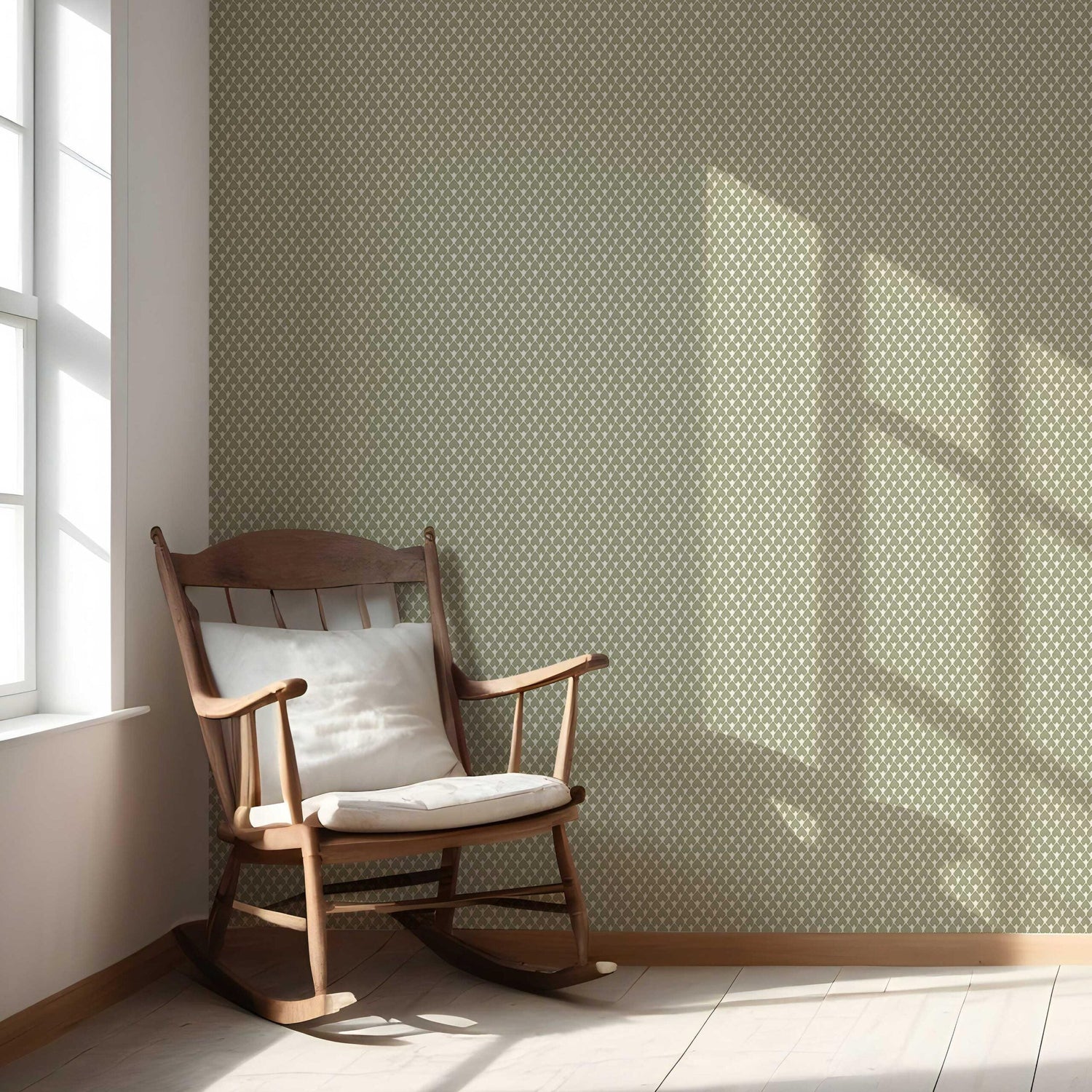 Small-Scale Geometric Print Nursery Wallpaper (Olive Green/ White)