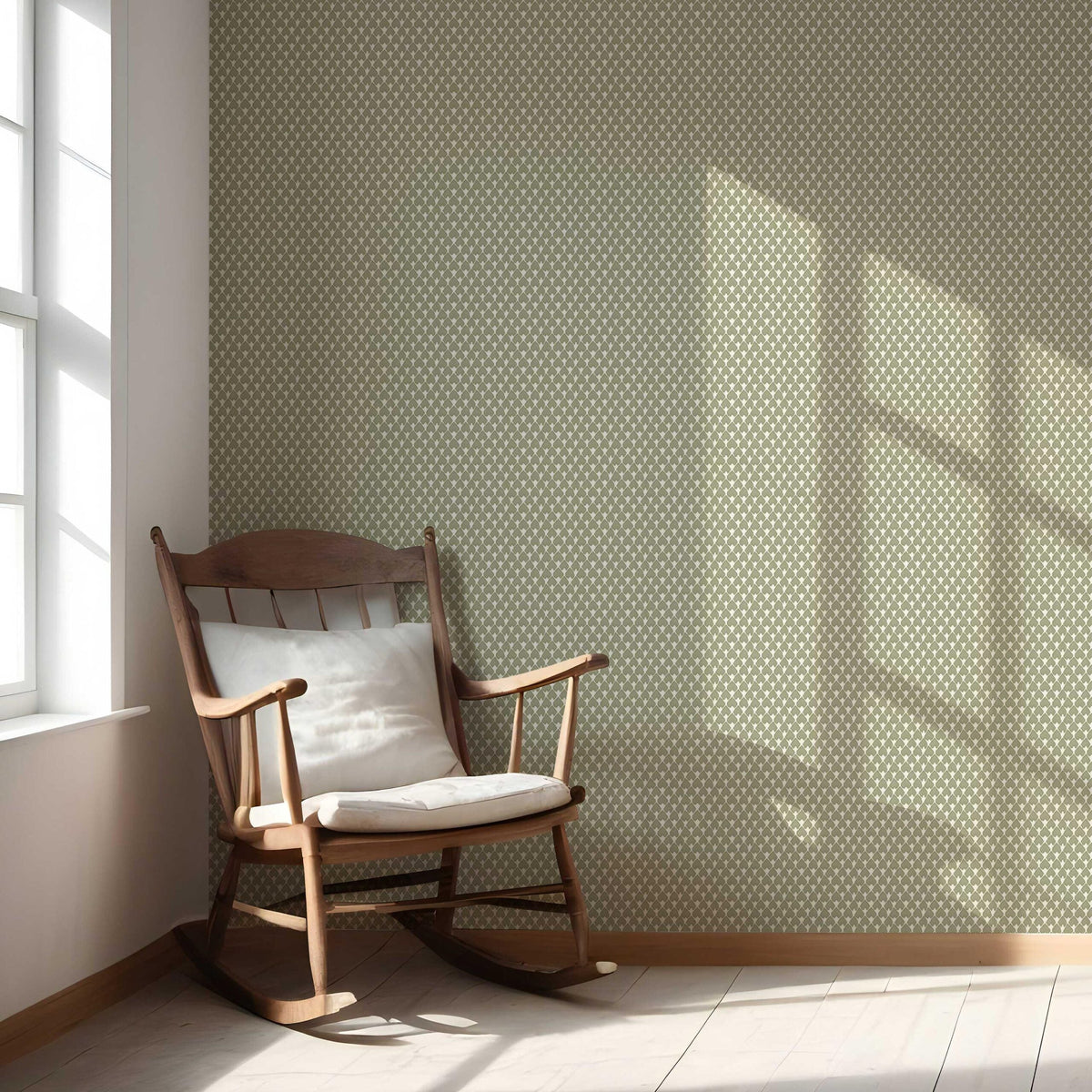 Small-Scale Geometric Print Nursery Wallpaper (Olive Green/ White)