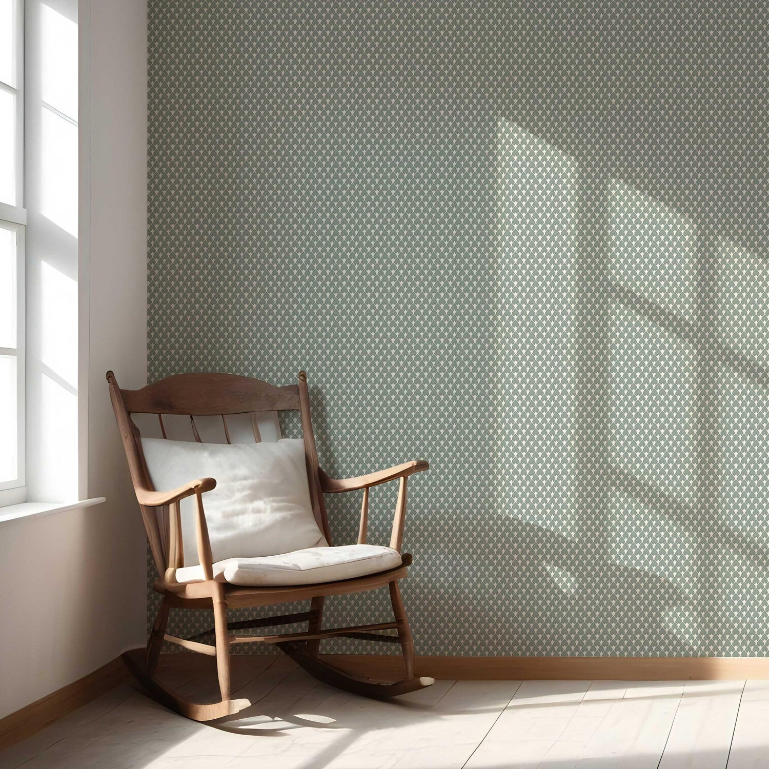 Neutral-Toned Small-Scale Geometric Print Nursery Wallpaper (Gray-Green/ White)