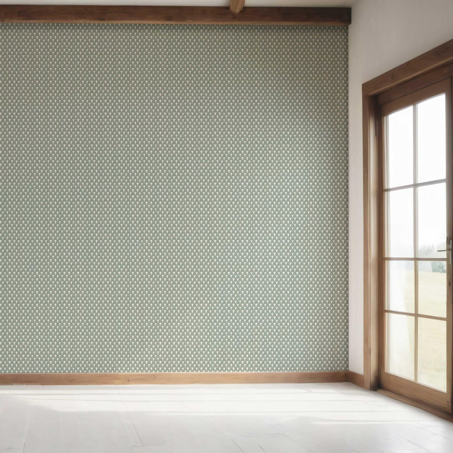 Neutral-Toned Small-Scale Geometric Print Bedroom Wallpaper (Gray-Green/ White)