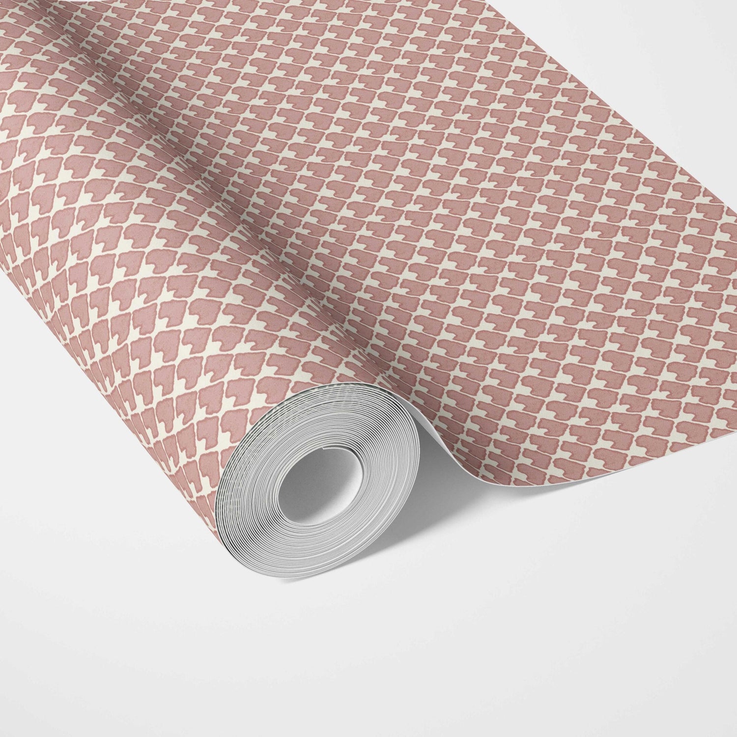 Small-Scale Geometric Print Traditional Wallpaper (Blush Pink/ White)
