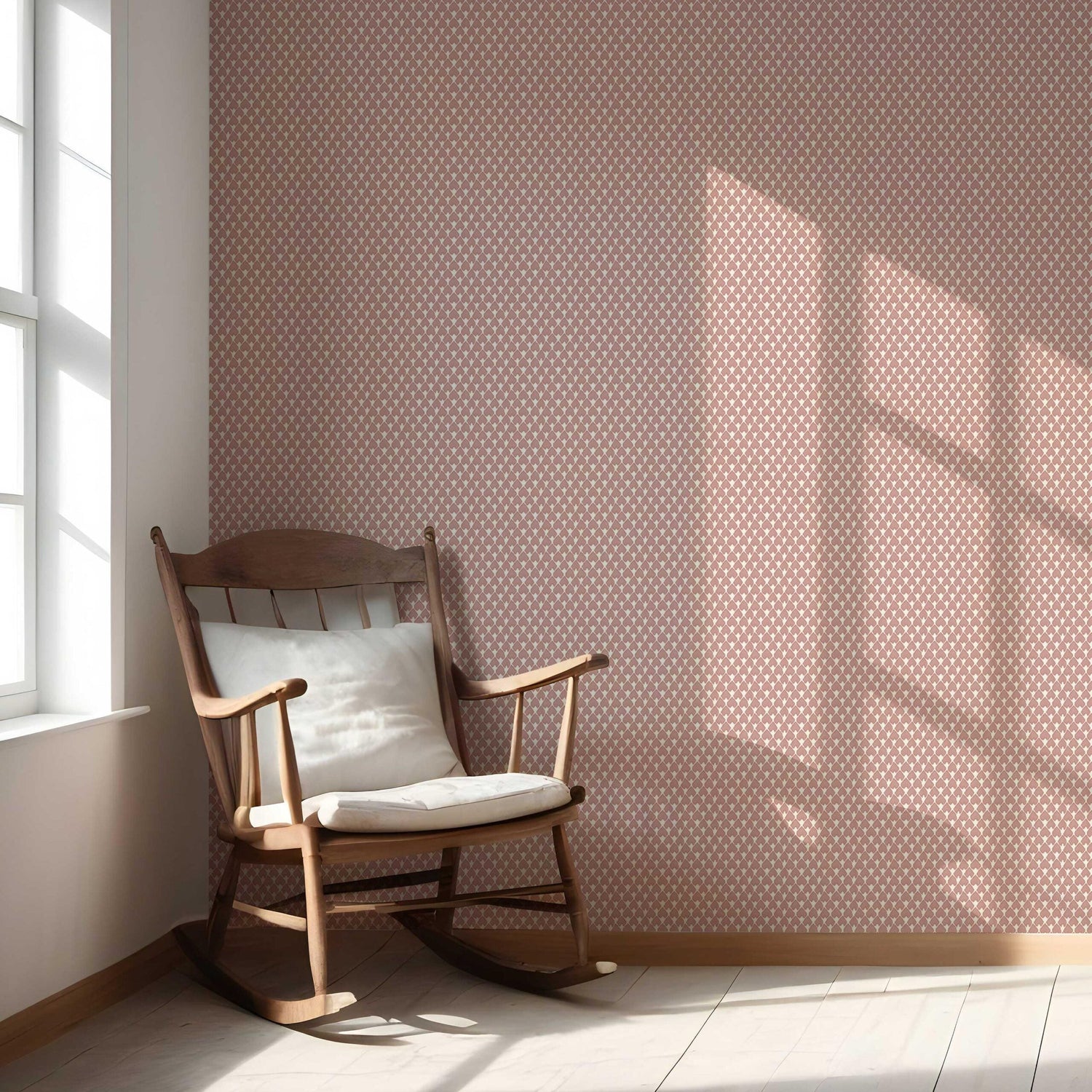 Small-Scale Geometric Print Nursery Wallpaper (Blush Pink/ White)