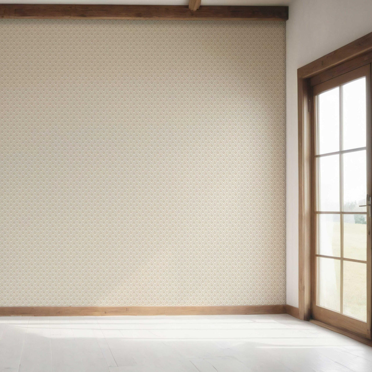 Neutral-Toned Small Floral Lattice Bedroom Wallpaper (Beige/ Cream)