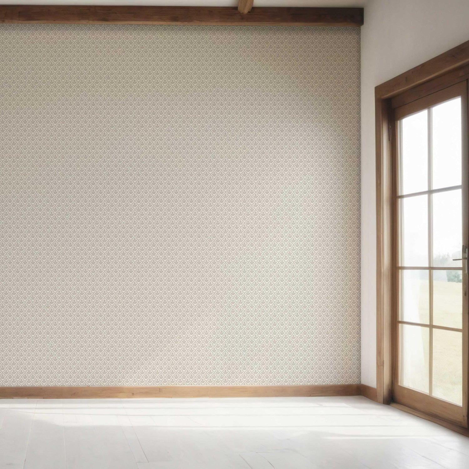 Neutral-Toned Small Floral Lattice Bedroom Wallpaper (Warm Gray/ Greige)