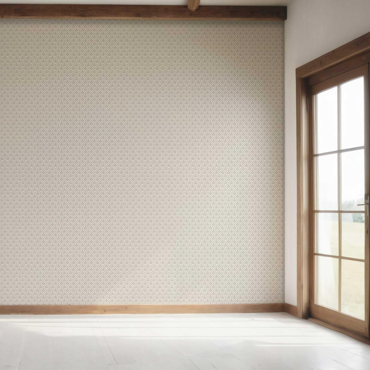 Neutral-Toned Small Floral Lattice Bedroom Wallpaper (Warm Gray/ Greige)