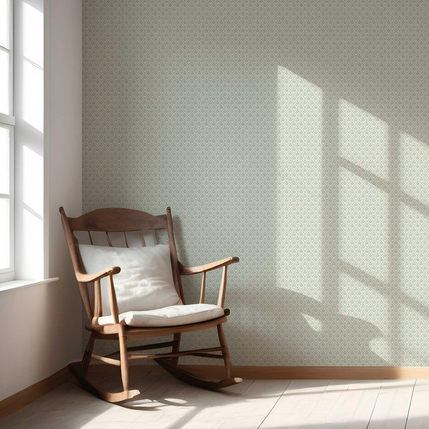 Small-Scale Floral Lattice Nursery Wallpaper (Duck Egg Blue/ White)