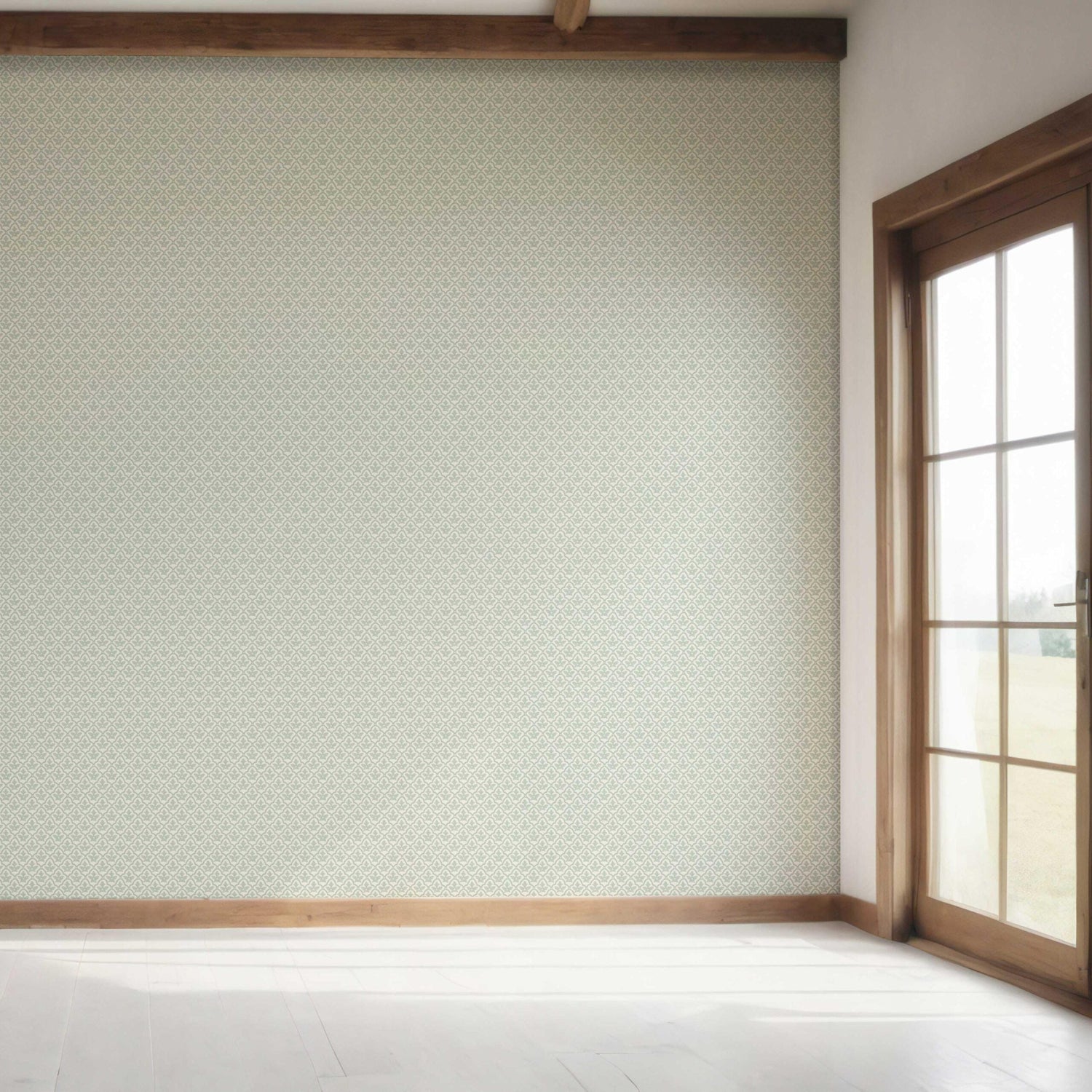 Small-Scale Floral Lattice Bedroom Wallpaper (Duck Egg Blue/ White)
