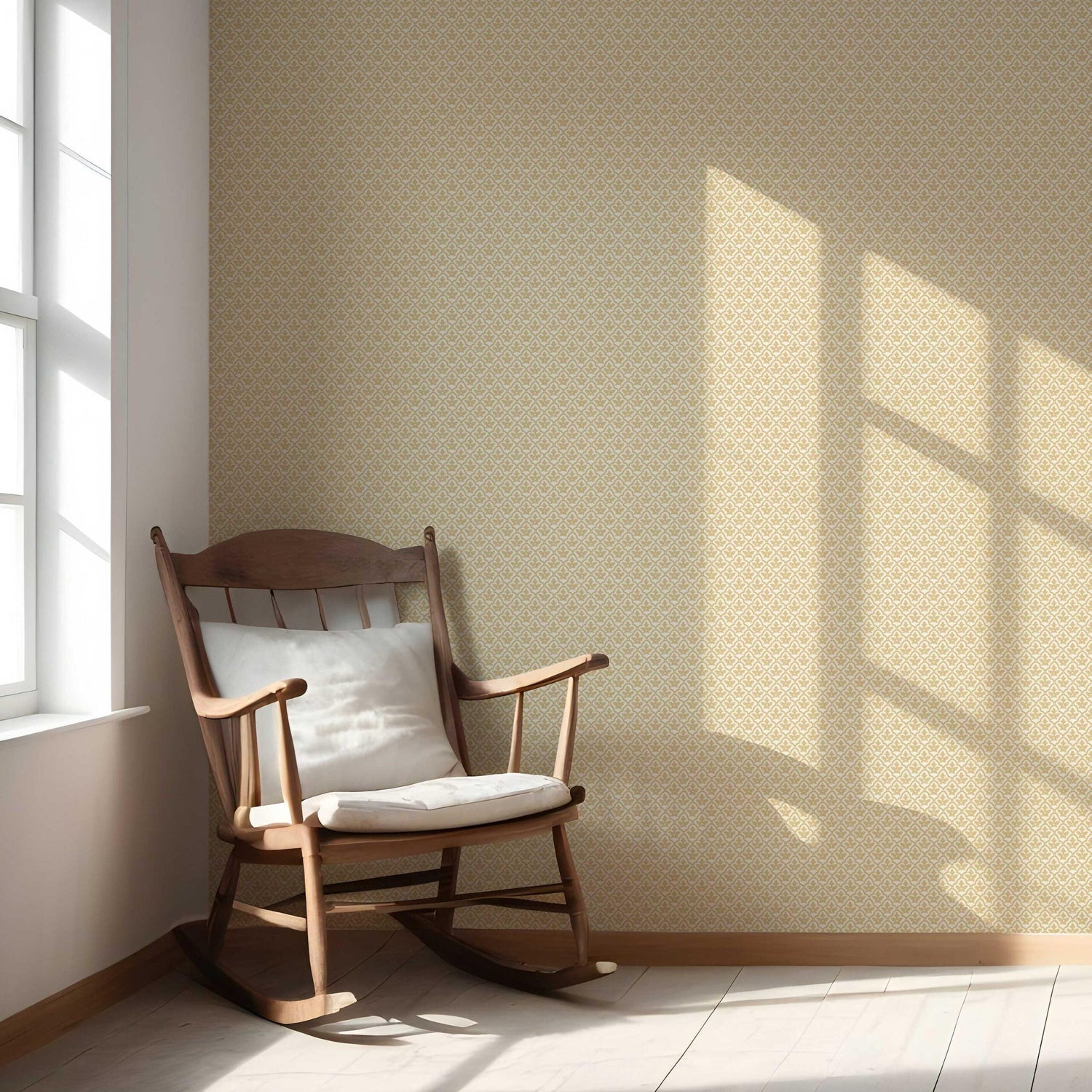 Small-Scale Floral Lattice Nursery Wallpaper (Yellow/ White)
