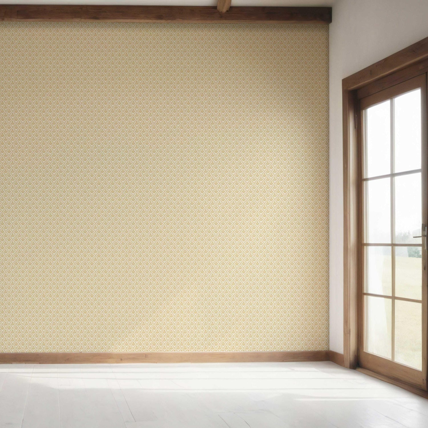 Small-Scale Floral Lattice Bedroom Wallpaper (Yellow/ White)