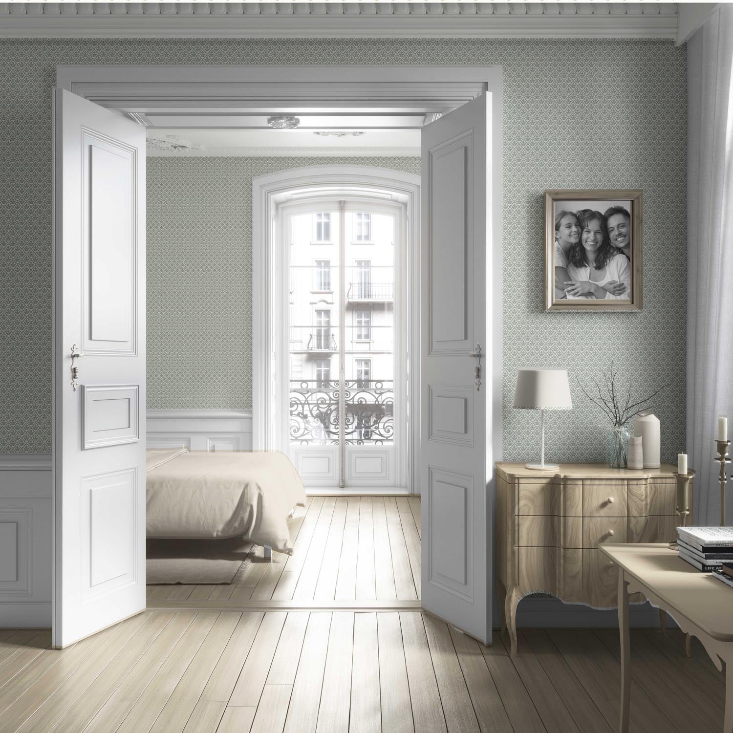 Neutral-Toned Small Floral Lattice Living Room Wallpaper (Sage Gray/ White)