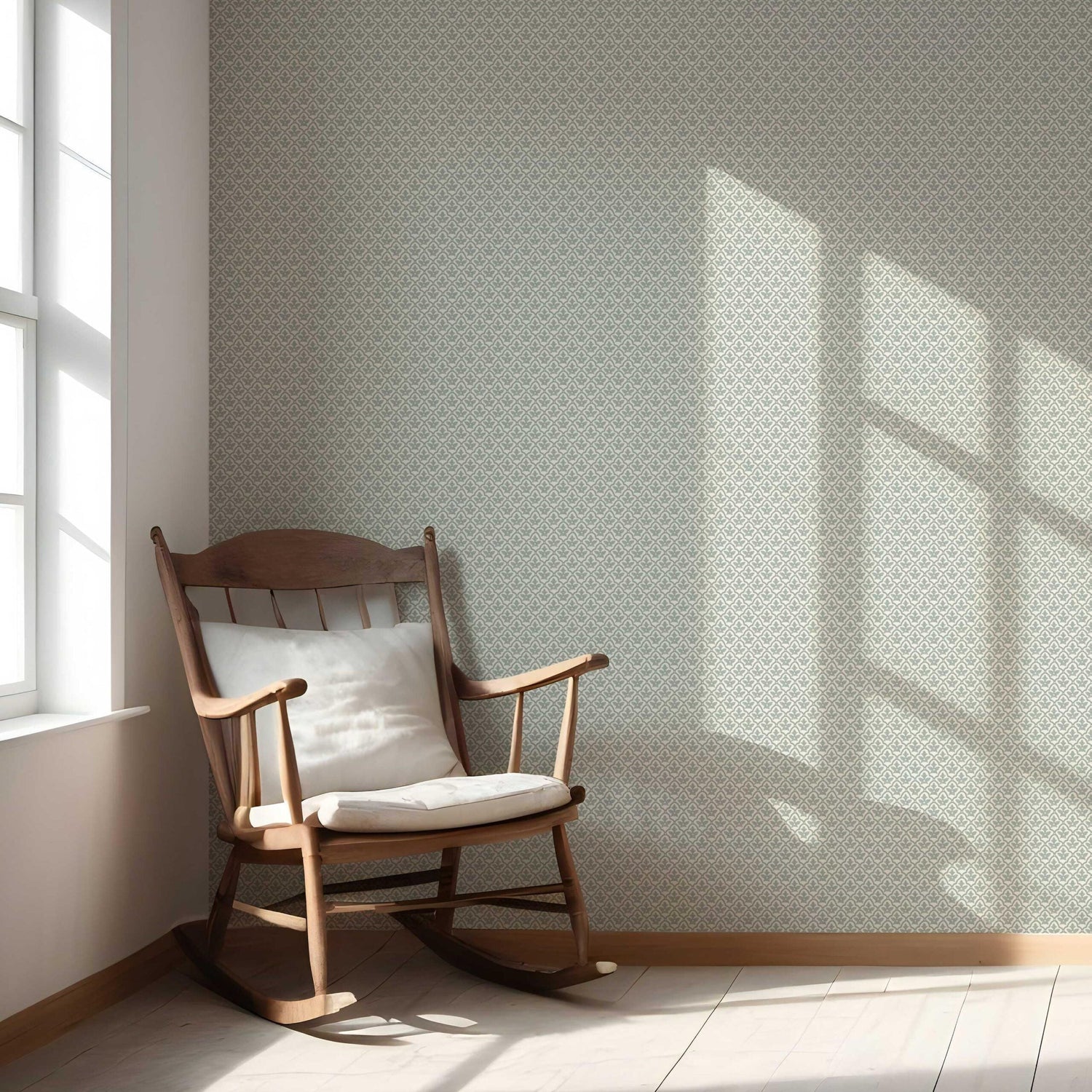 Neutral-Toned Small Floral Lattice Nursery Wallpaper (Sage Gray/ White)