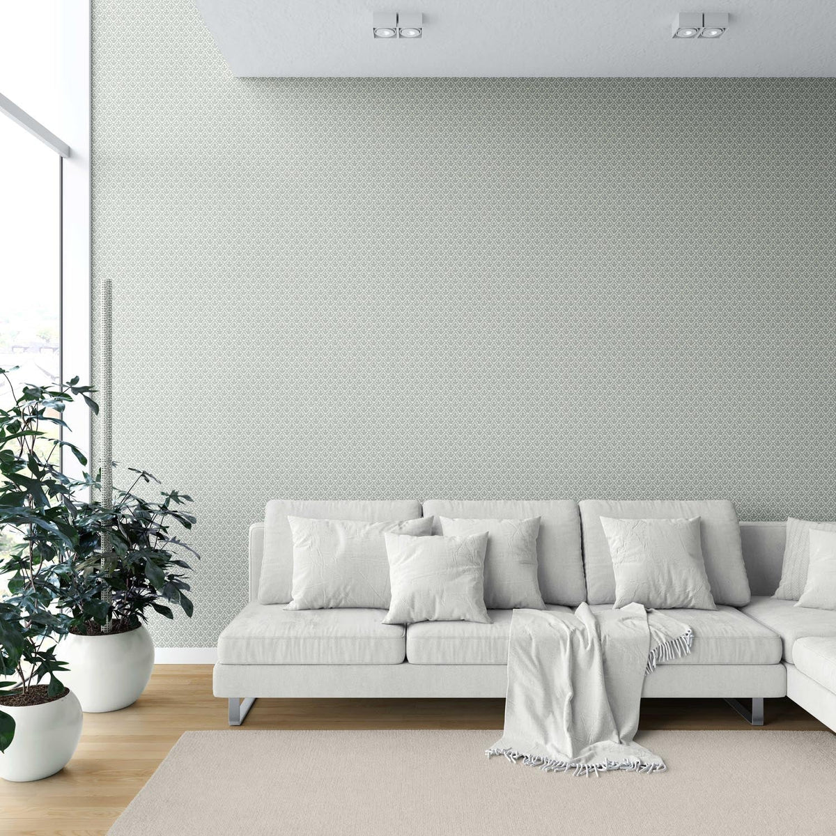 Neutral-Toned Small Floral Lattice Shower Toilet Wallpaper (Sage Gray/ White)