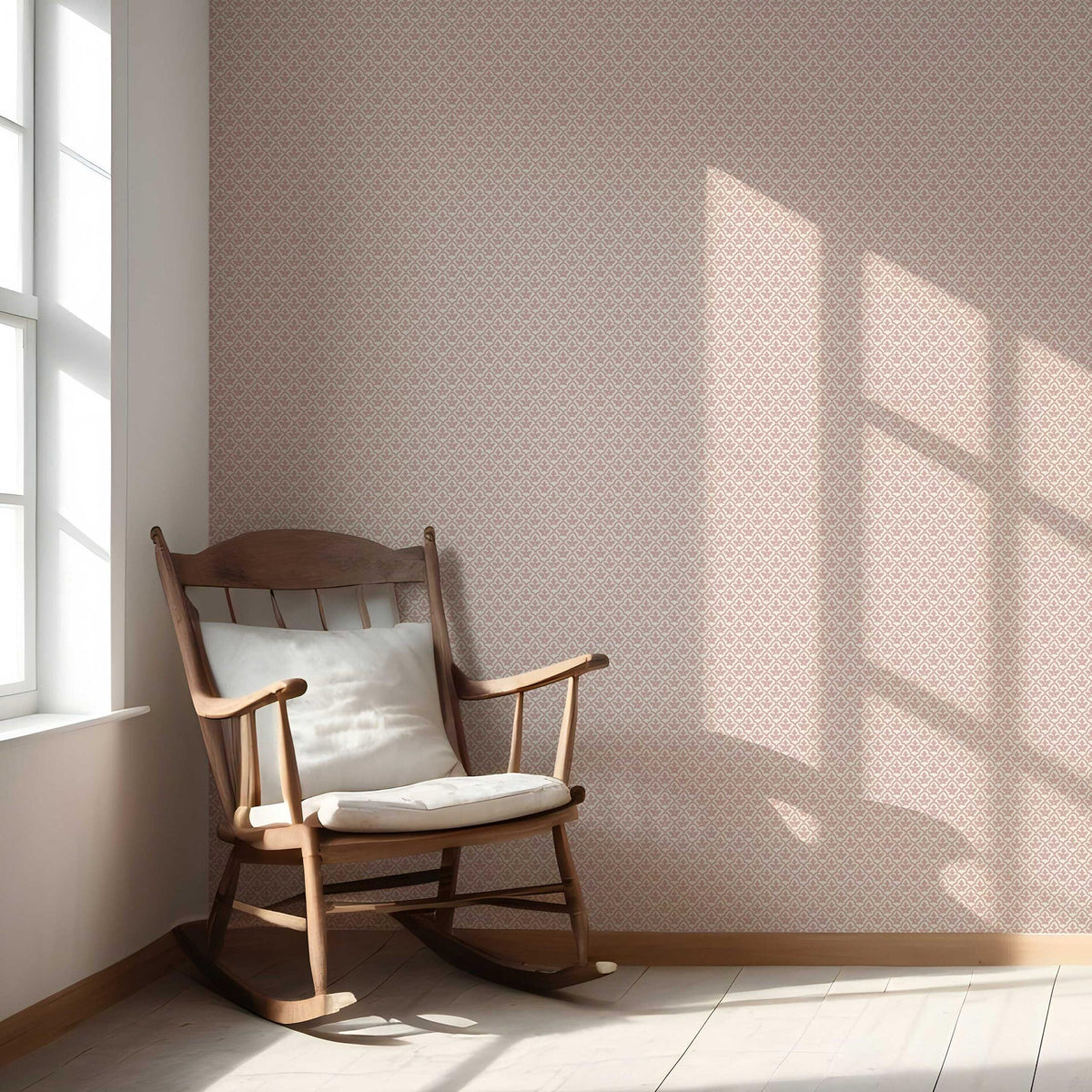 Small-Scale Floral Lattice Nursery Wallpaper (Pink/ White)