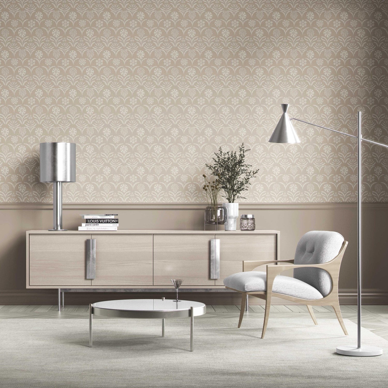 Modern Neural-Toned Floral/ Botanical Nursery Wallpaper (Beige/ White)