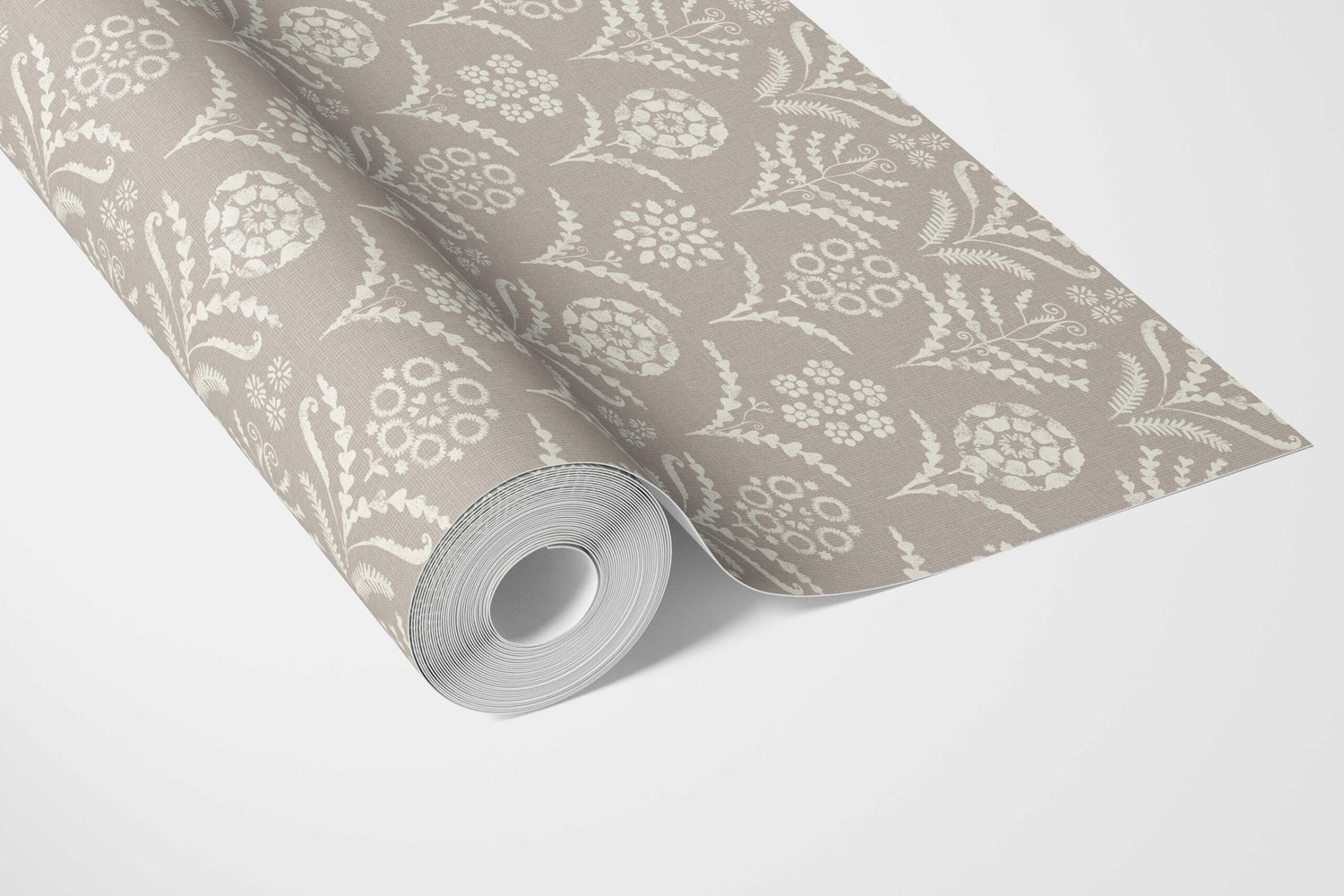 Modern Neural-Toned Floral/ Botanical Bathroom Wallpaper (Warm Gray/ Greige/ White)