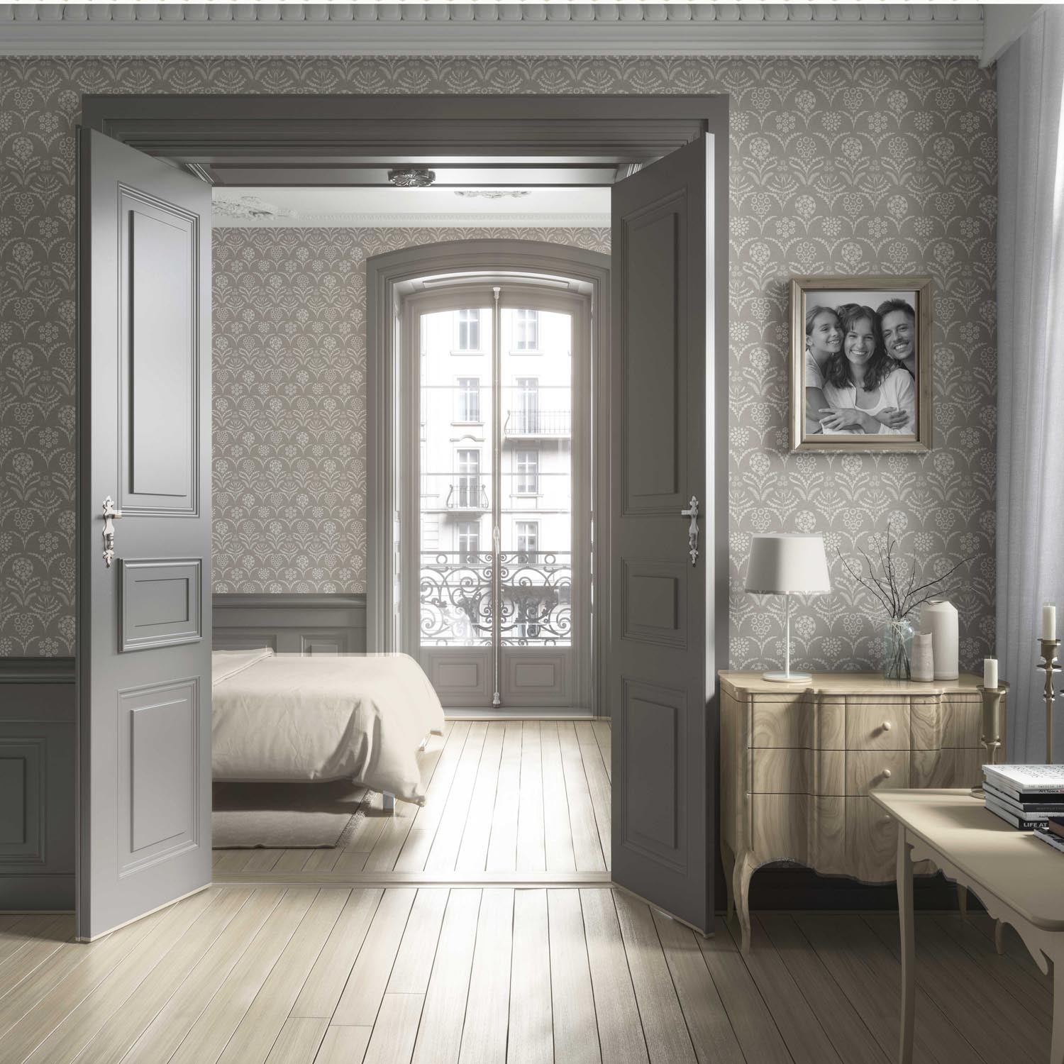 Modern Neural-Toned Floral/ Botanical Living Room Wallpaper (Warm Gray/ Greige/ White)