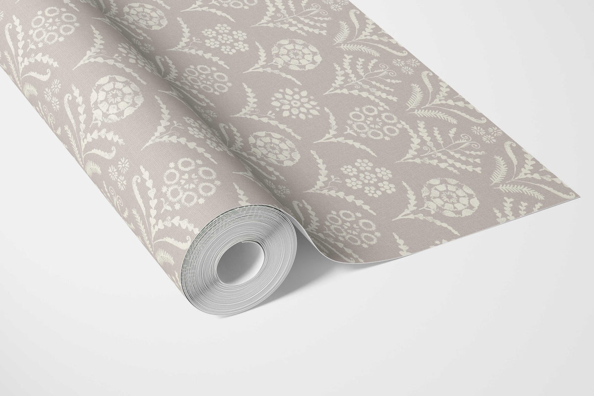 Modern Neural-Toned Floral/ Botanical Bathroom Wallpaper (Gray/ Taupe)