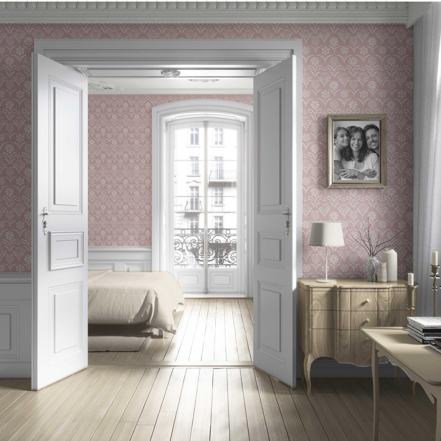 Modern Floral Botanical Living Room Wallpaper (Pink/ White)