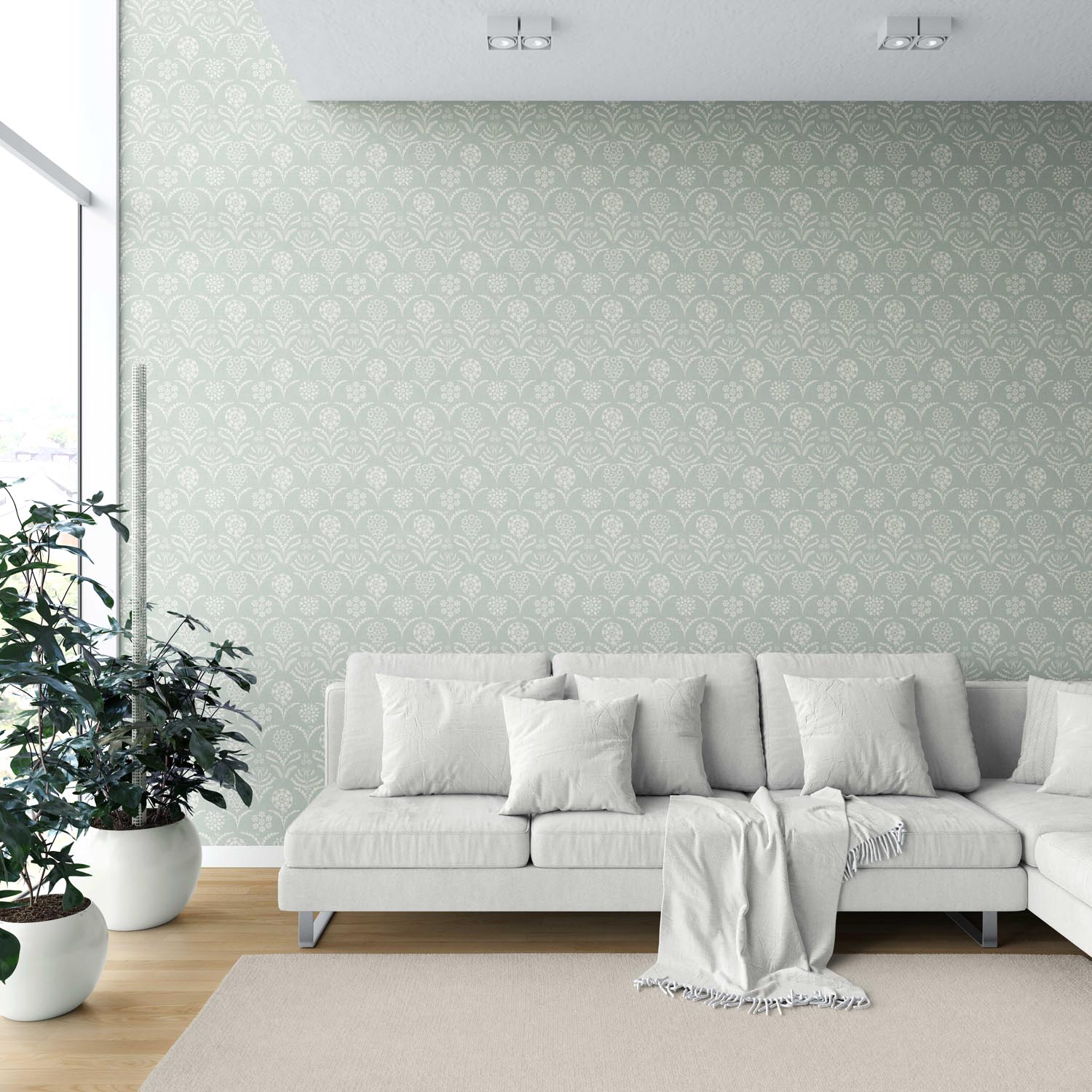 Modern Floral Botanical Shower Toilet Wallpaper (Pastel Blue)