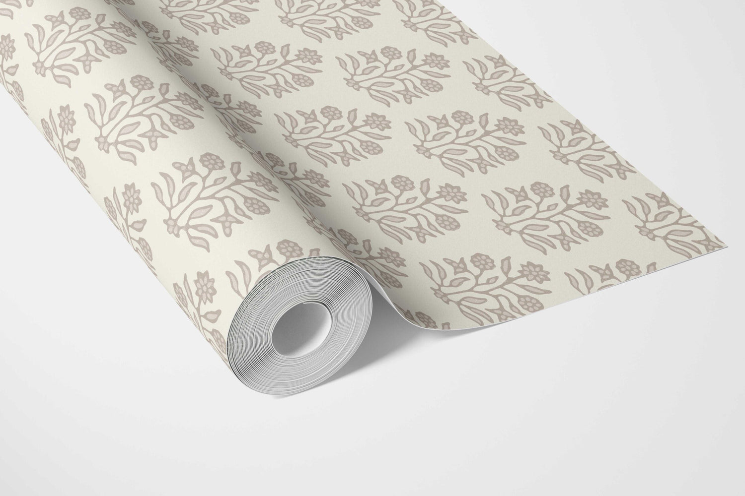 Vintage-Inspired Floral Block Print Bathroom Wallpaper (Cream/ Beige/ Greige)