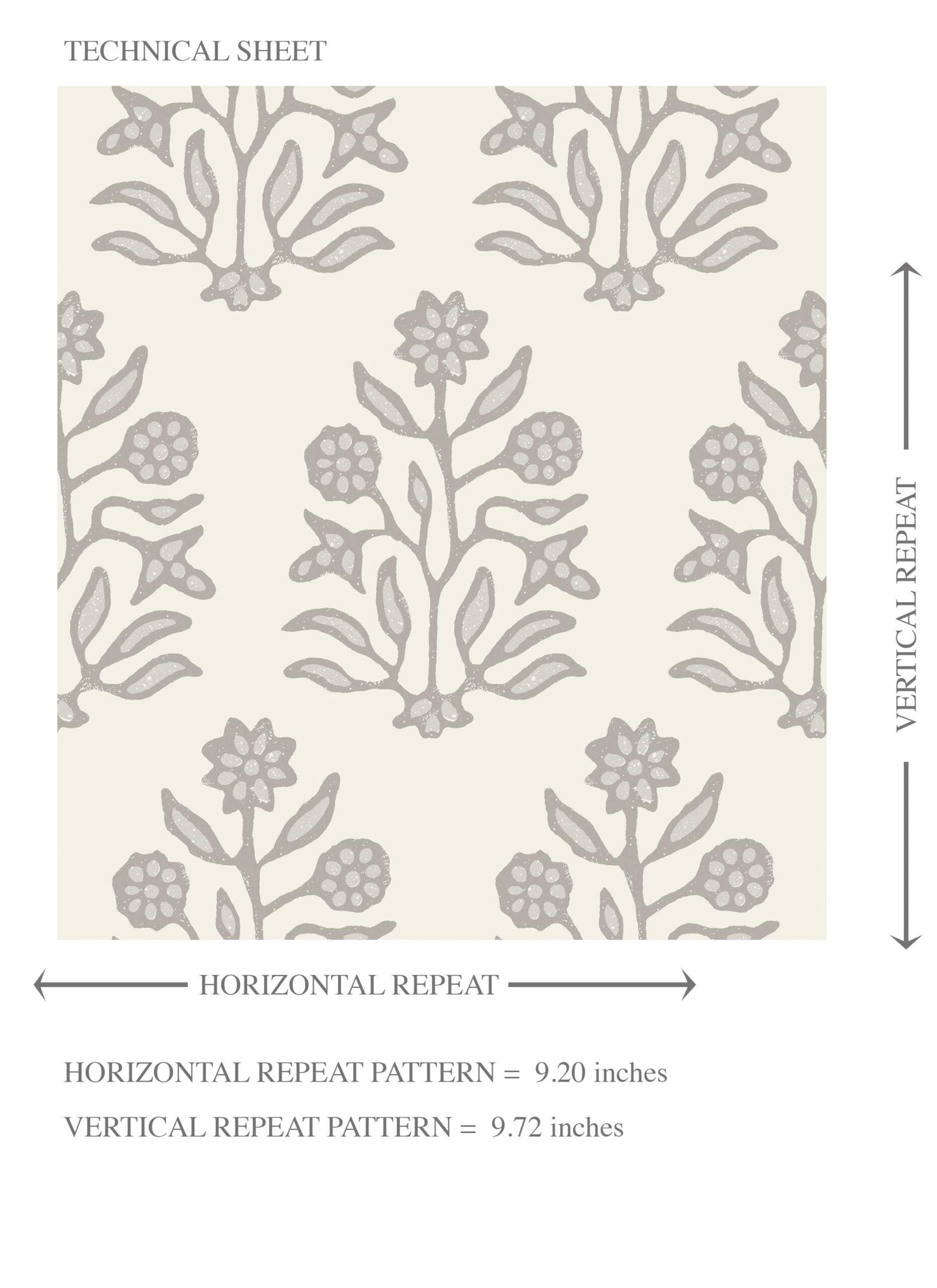 Neutral-Toned Botanical Floral Block Print Kids Room Wallpaper (Cream/ Gray/ Greige)