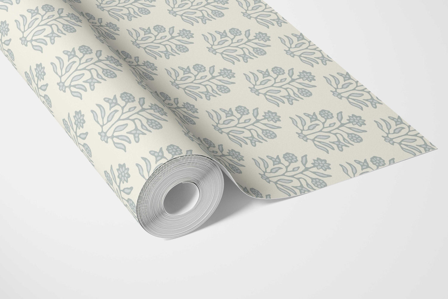Vintage-Inspired Floral Block Print Bathroom Wallpaper (Cream/ Blue-Green)