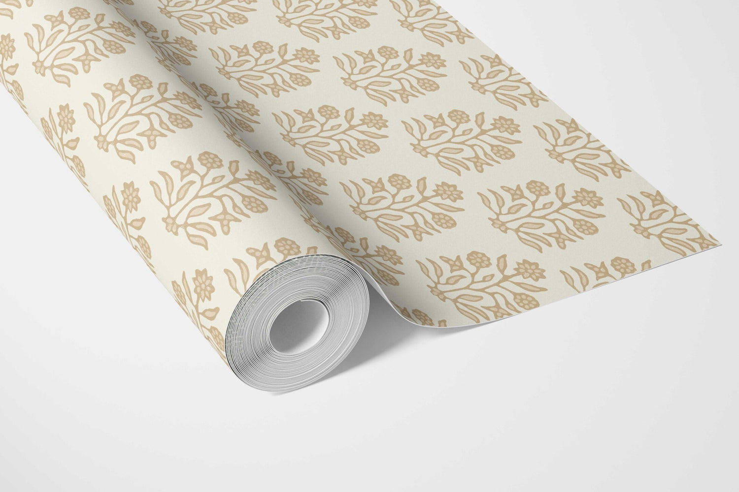 Neutral-Toned Botanical Floral Block Print Bathroom Wallpaper (Yellow/ Cream)