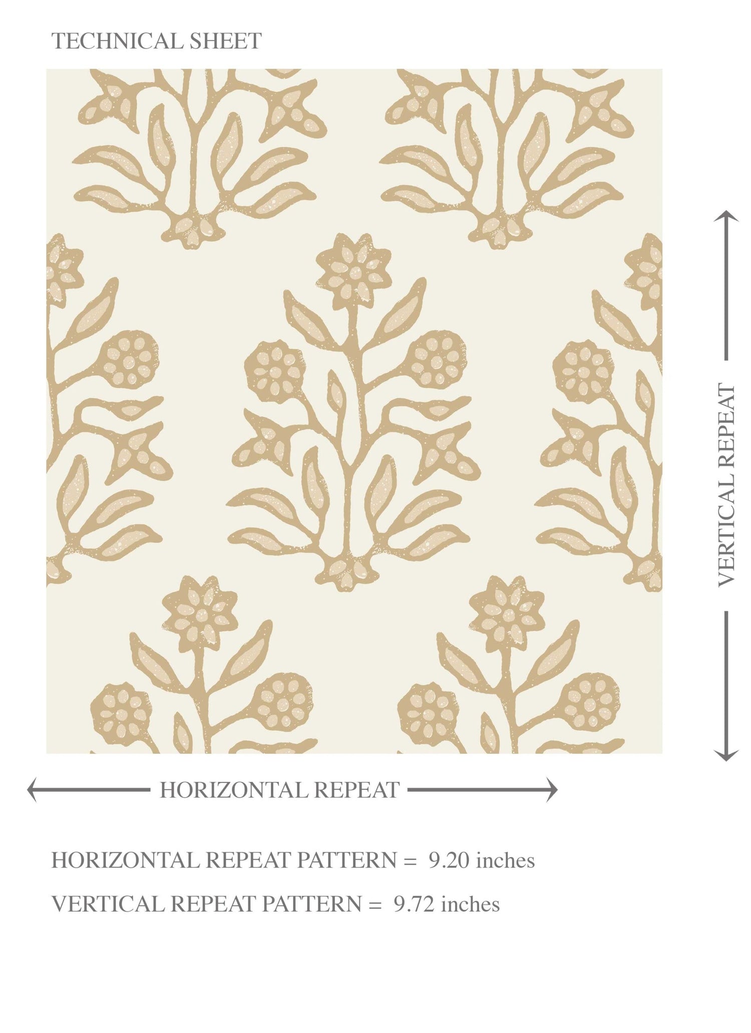 Neutral-Toned Botanical Floral Block Print Kids Room Wallpaper (Yellow/ Cream)