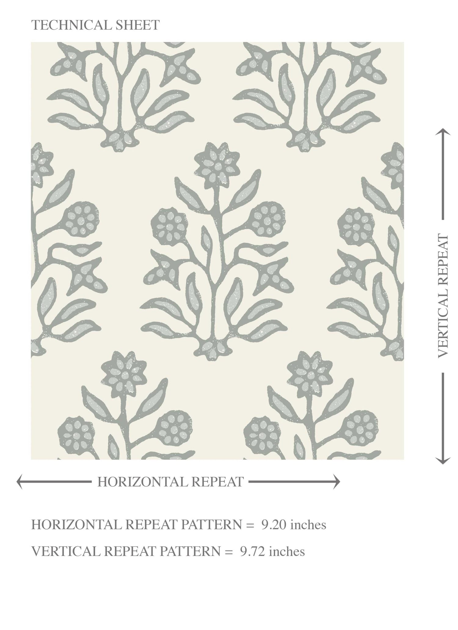 Neutral-Toned Botanical Floral Block Print Kids Room Wallpaper (Sage Gray/ Cream)