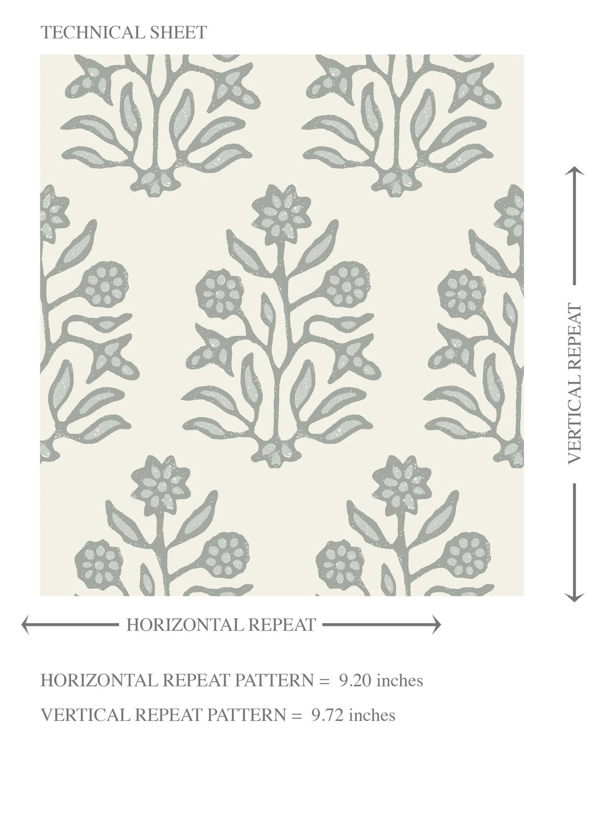 Neutral-Toned Botanical Floral Block Print Kids Room Wallpaper (Sage Gray/ Cream)