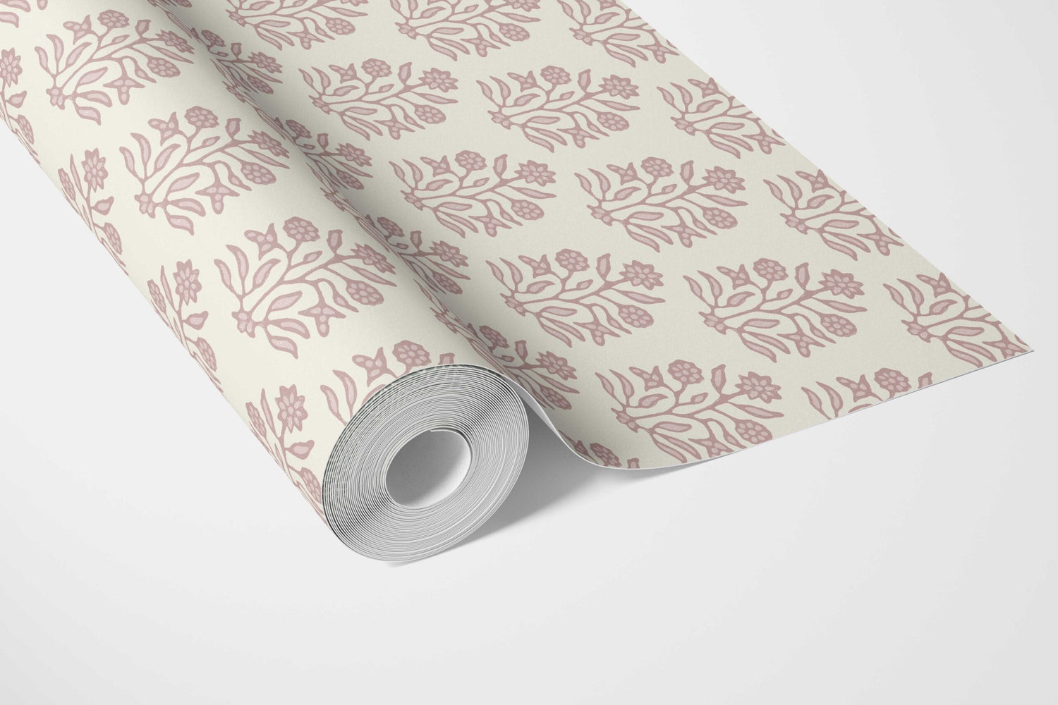 Vintage-Inspired Floral Block Print Bathroom Wallpaper (Pink/ Cream)